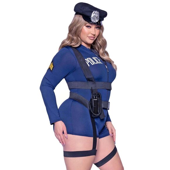 Hottie Cop Costume 3x/4x Women Plus Size Blue Halloween Roleplay Cosplay Uniform - Picture 5 of 11